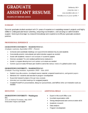 sample resume for graduate assistant position