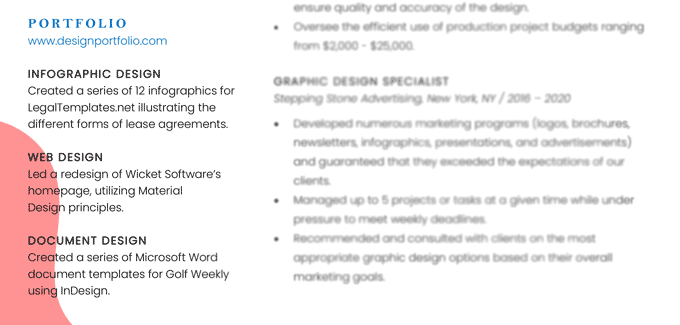 Example of a portfolio section on a graphic design resume.