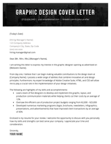 A graphic designer cover letter example template with colorful accents in the top-right and bottom-left corners