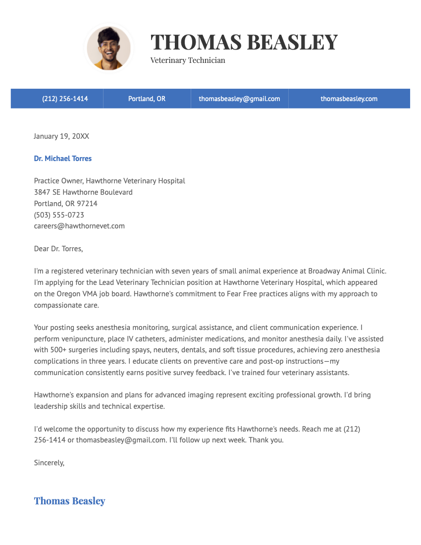 The Great cover letter template, a custom-made cover letter design compatible with Google Docs.