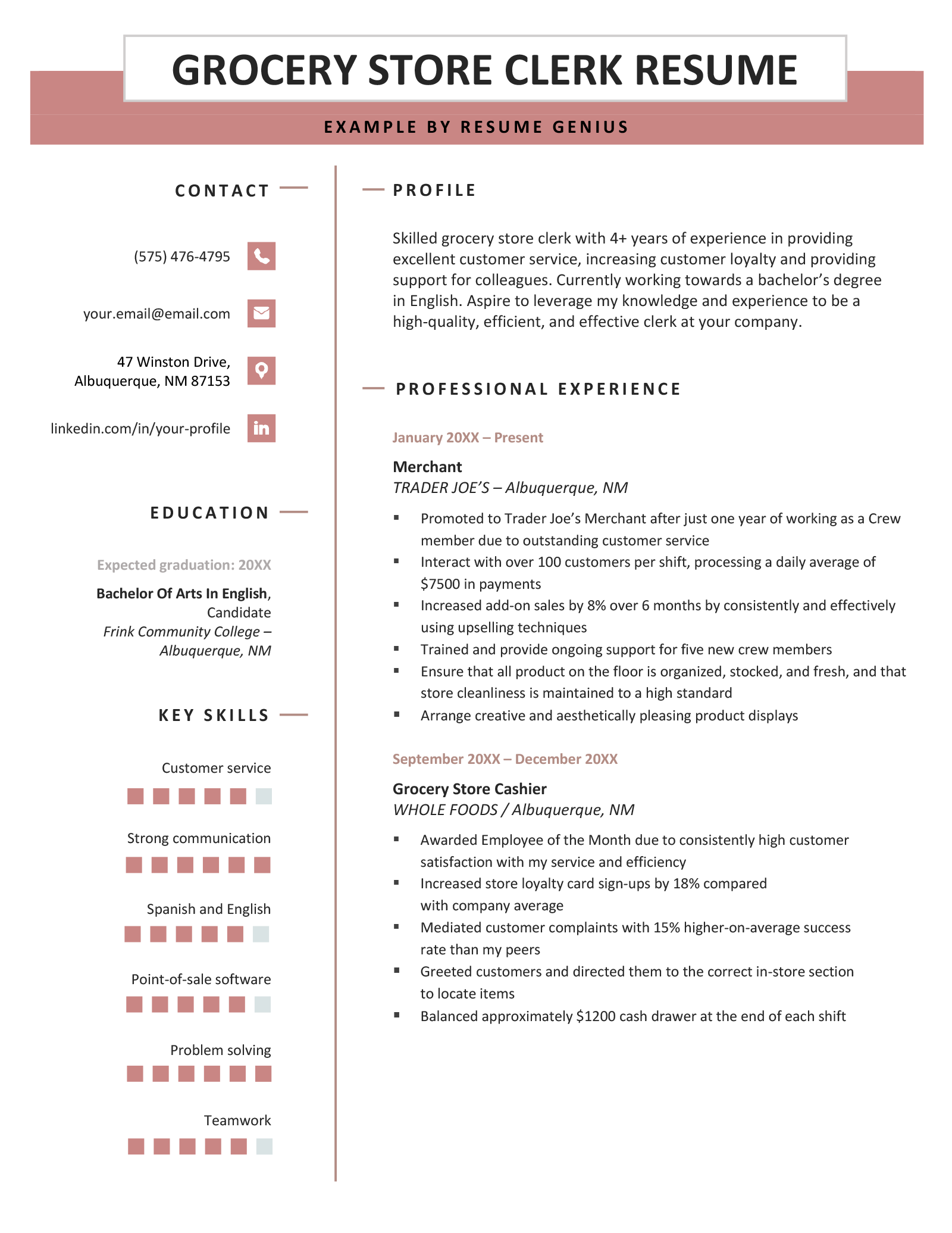 Grocery Store Resume