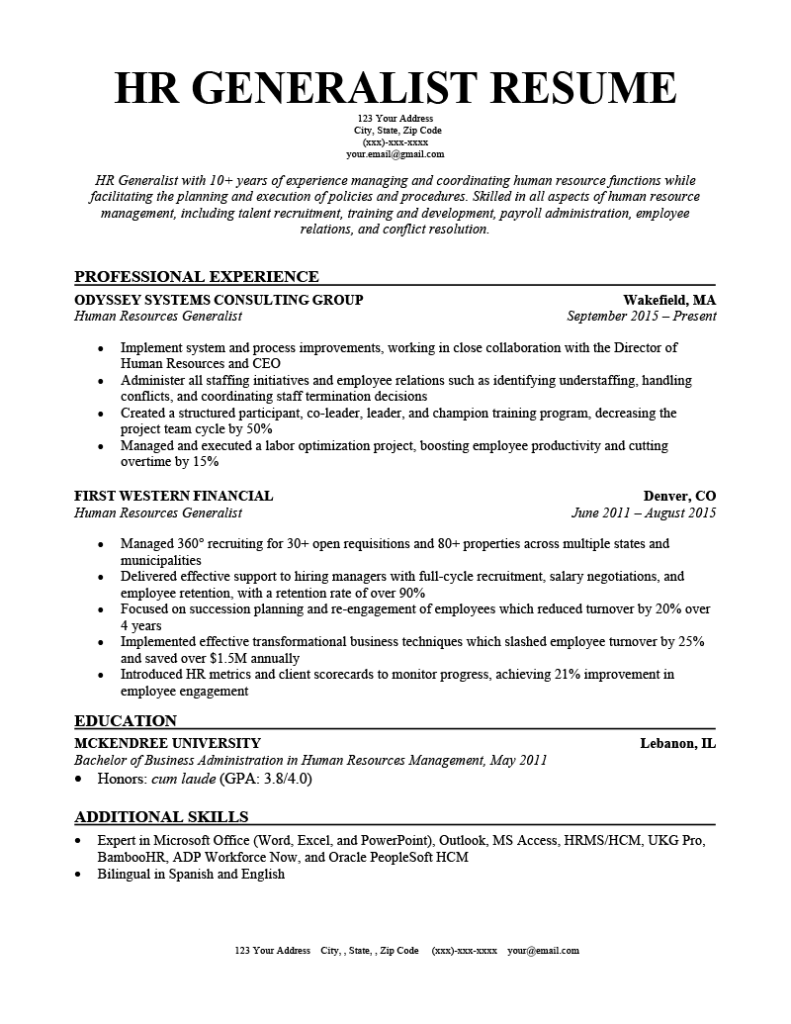 hr job description resume