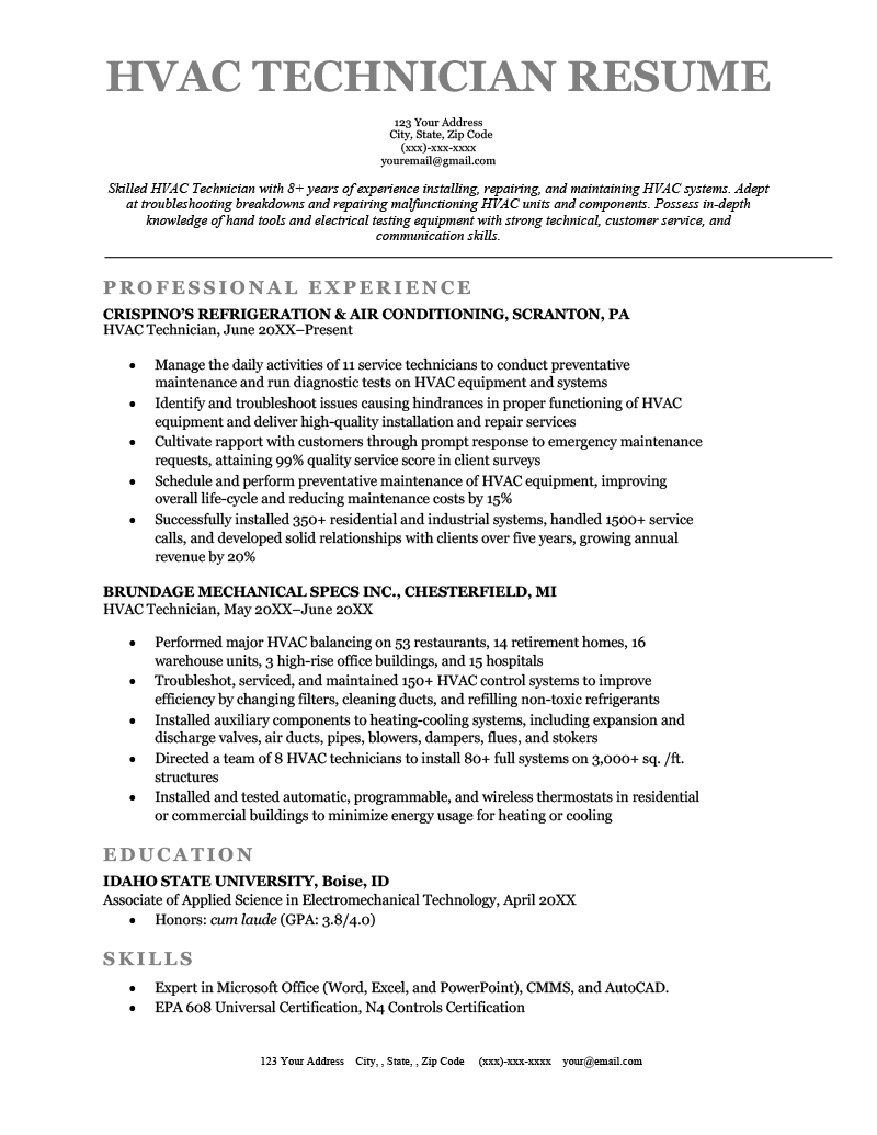 HVAC Technician Resume Template