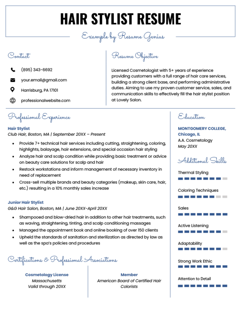 Hair Stylist Resume Example & Writing Guide | RG