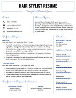 Example of a hair stylist resume.