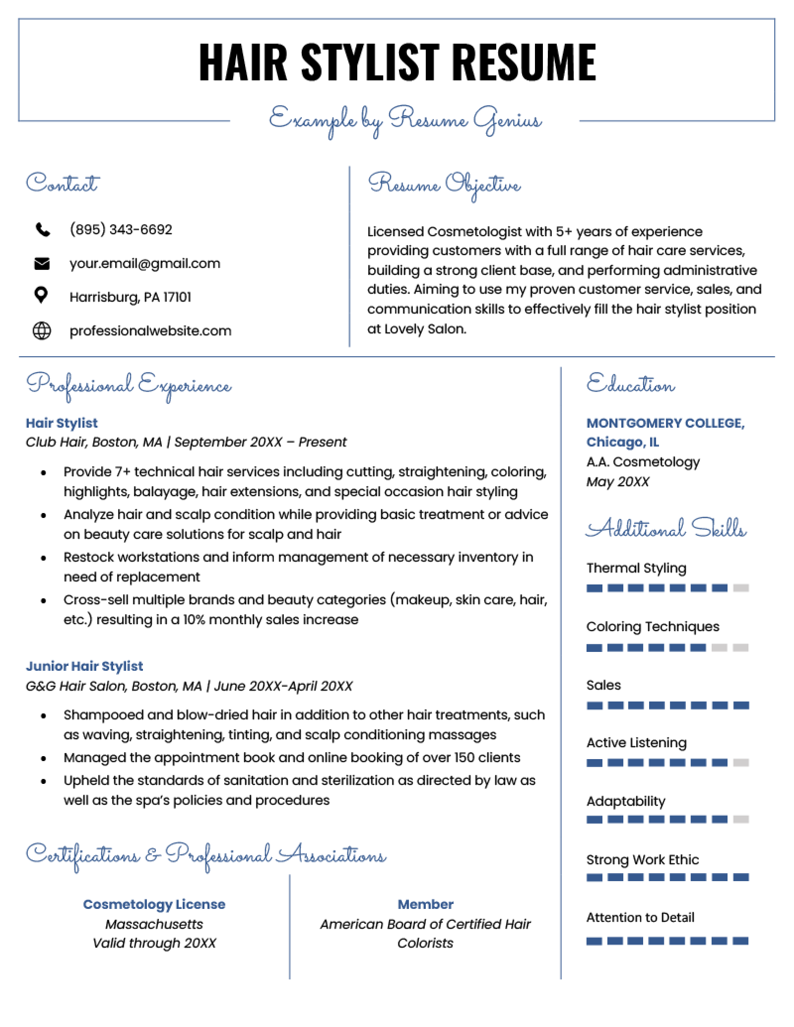 Example of a hair stylist resume.
