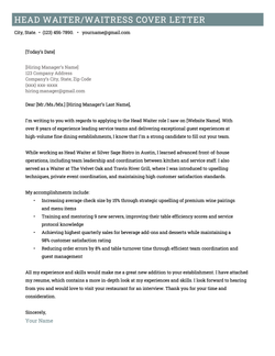 A free-to-download example of a head server cover letter.