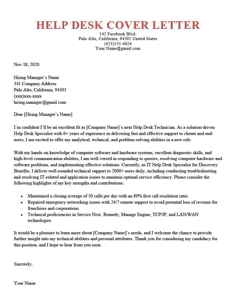 cover letter for application support job