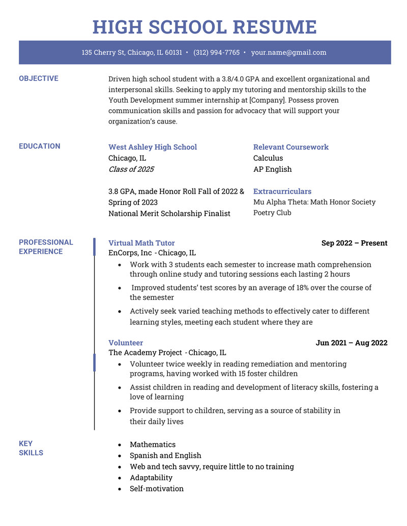 High School Resume Example Writing Tips