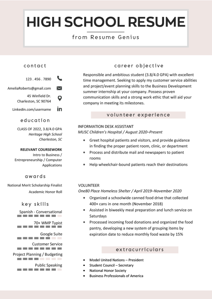 Resume Examples 2024 For High School Students Nessi ZsaZsa