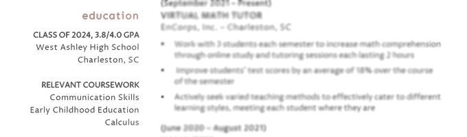 High school resume education section example.
