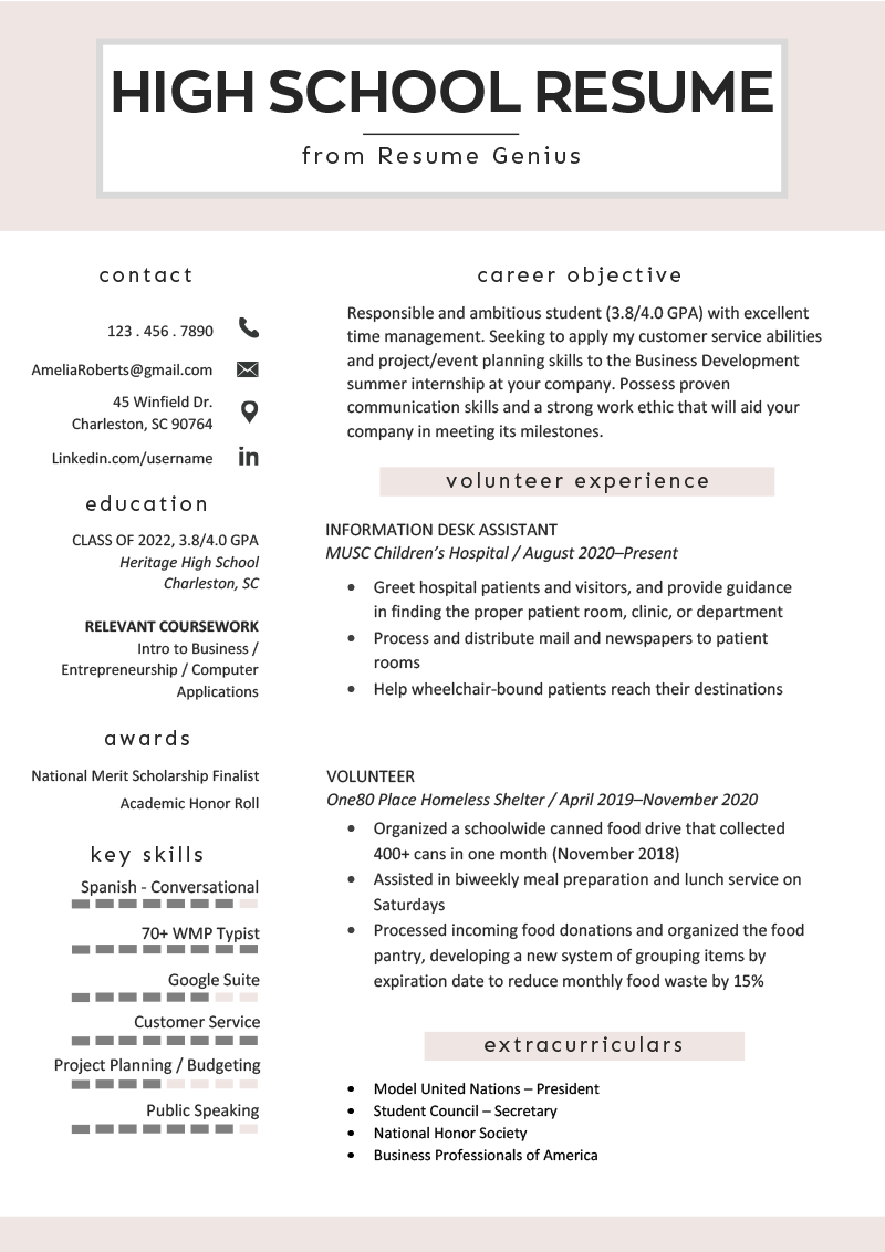 High School Resume Examples & Writing Tips  Resume Genius