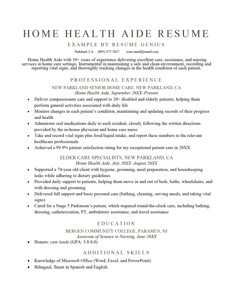 Home Health Aide Resume Samples & Writing Guide Resume Genius