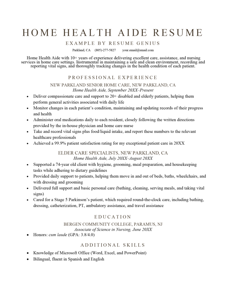 Home Health Aide Resume Samples & Writing Guide | Resume Genius