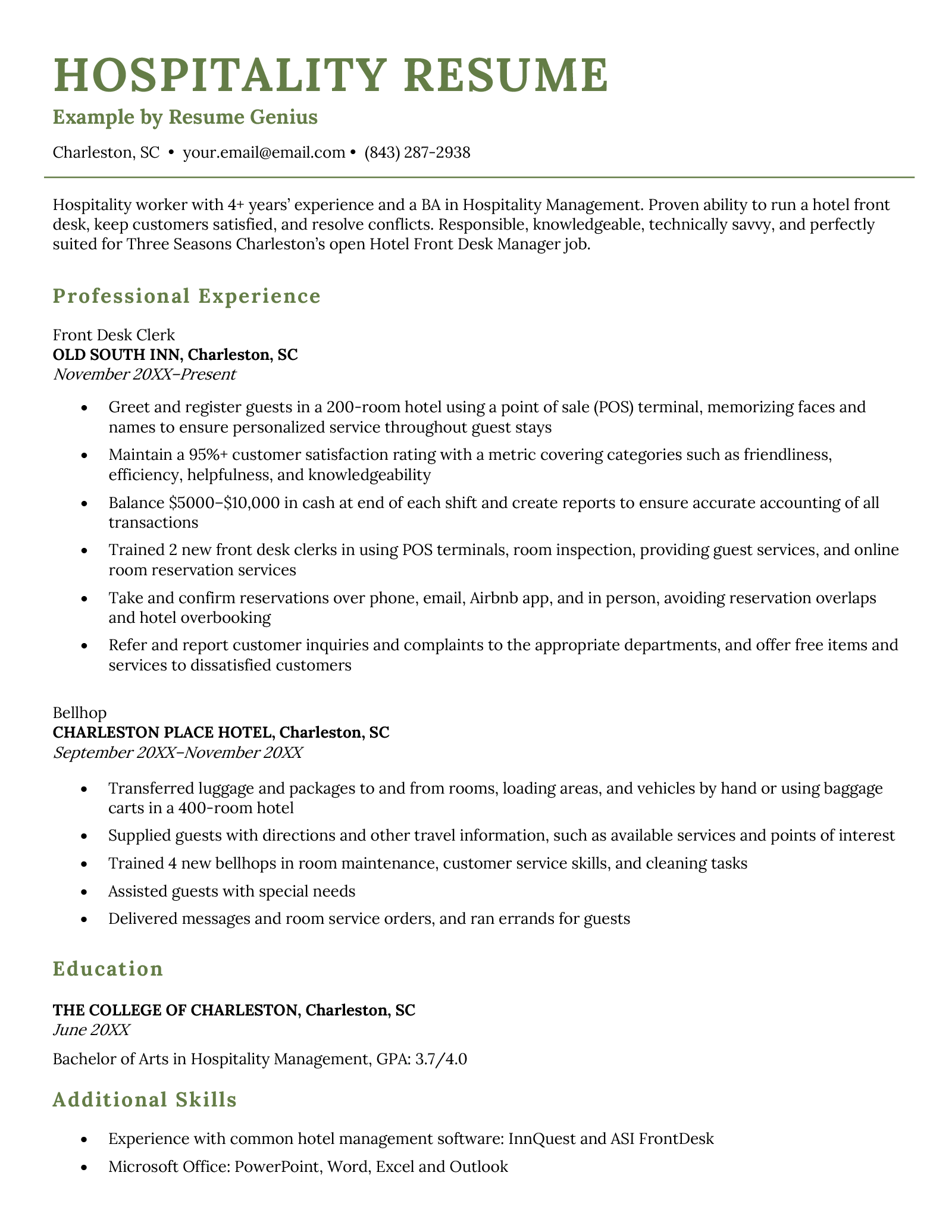 Hospitality Resume Objective