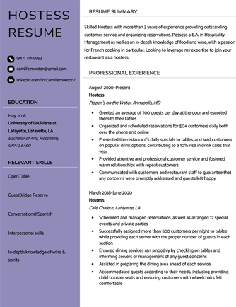 Hostess Resume Sample & Expert Writing Tips | Resume Genius