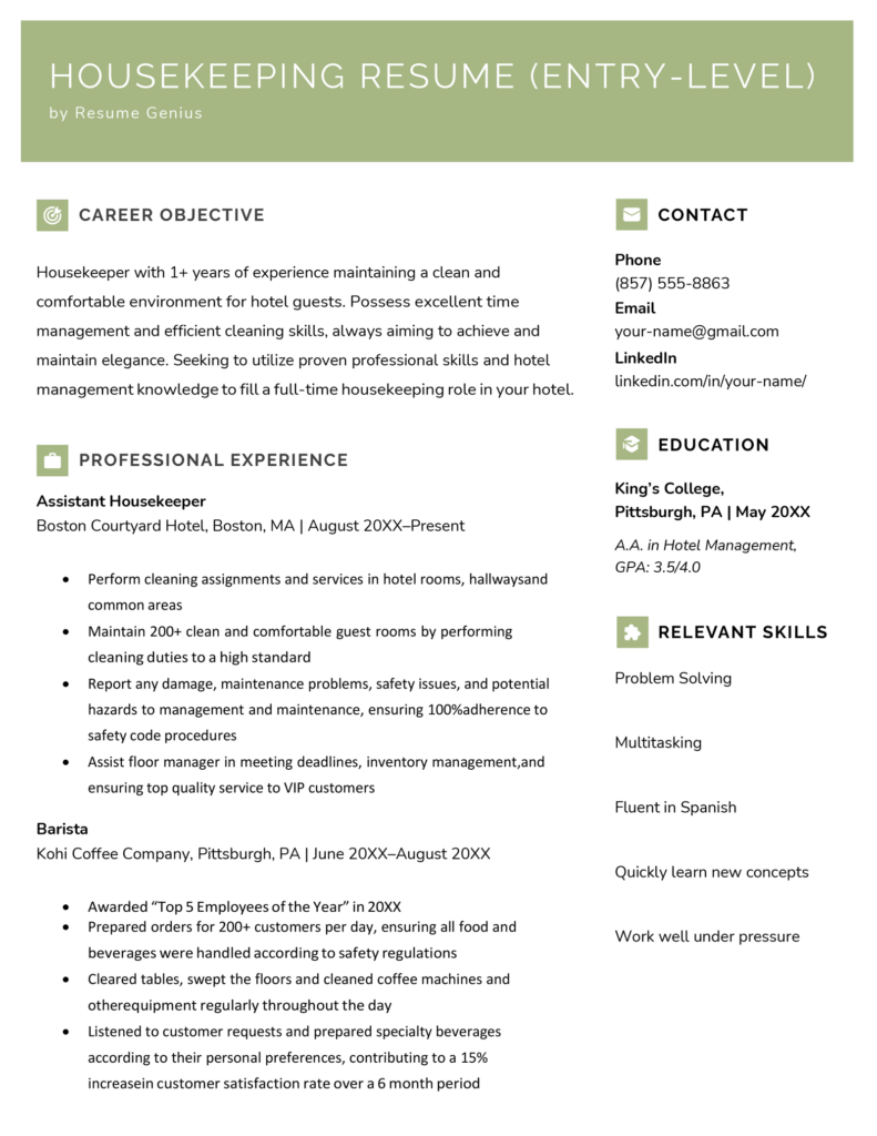 Housekeeping Resume with No Experience - Housekeeping Resume With No Experience Template 1 791x1024