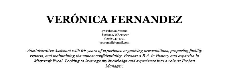 How big your name should be on a resume example image.