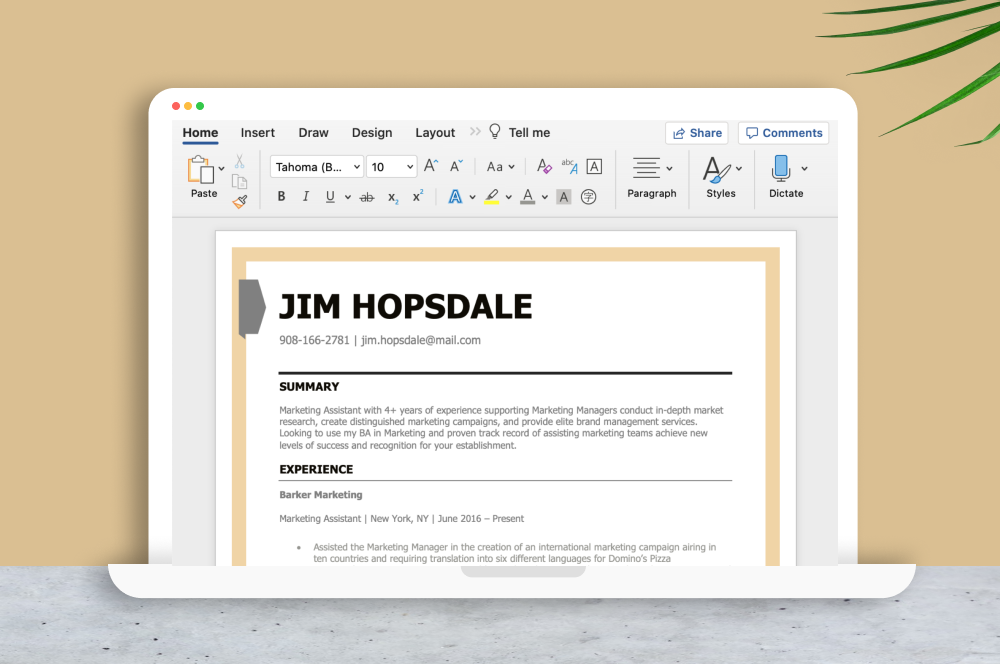 building a resume in word