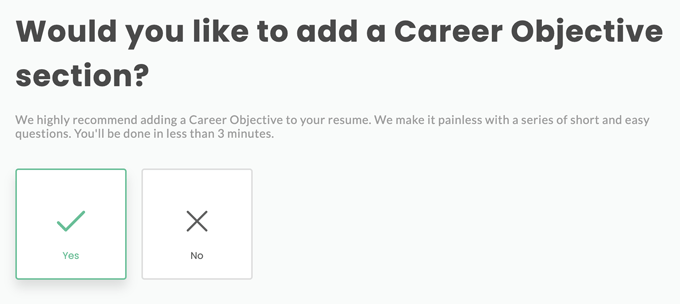 A screenshot that shows how to start building a resume career objective