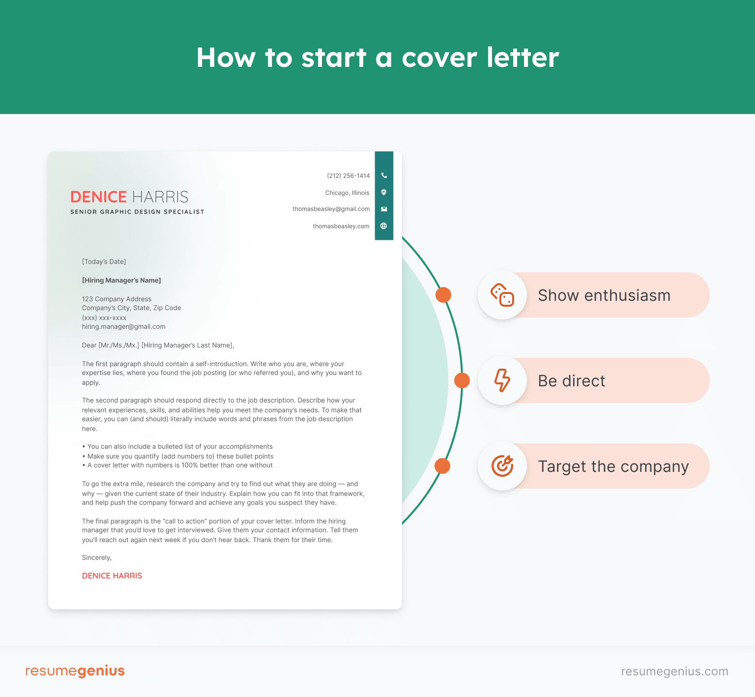 Infographic demonstrating how to start a cover letter