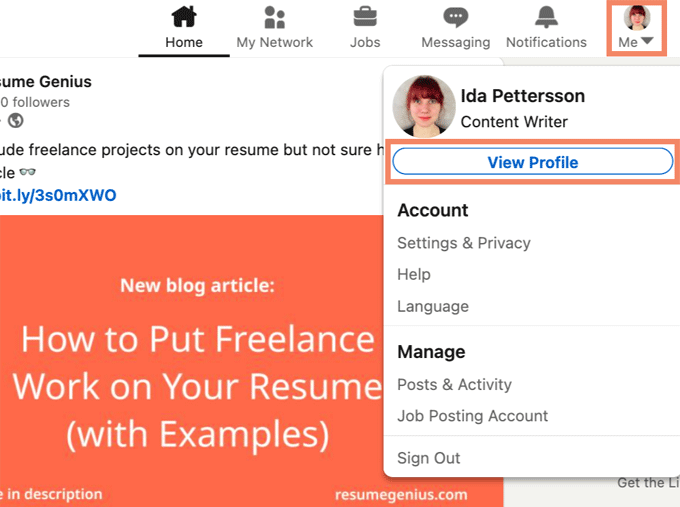 Example of how to add a resume to LinkedIn