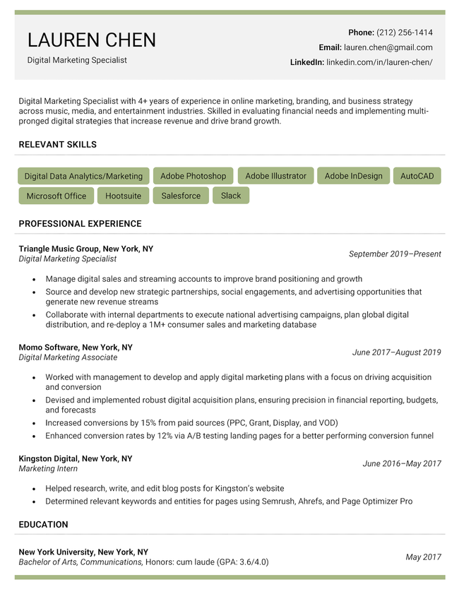 Hybrid Modern Resume Template, Green Color