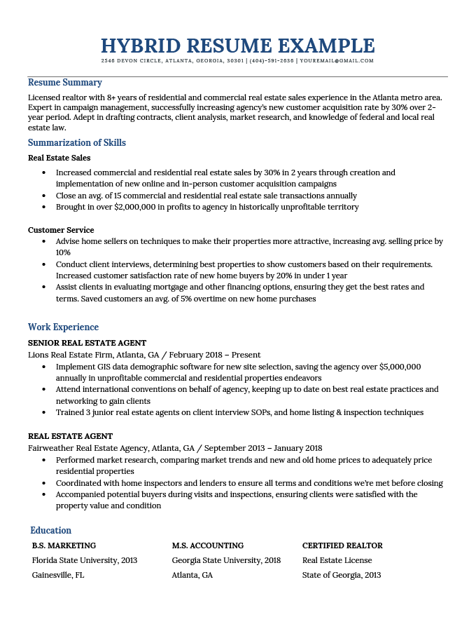An example of a hybrid resume