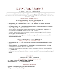 ICU Registered Nurse Resume Sample