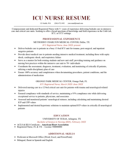 ICU Registered Nurse Resume Sample