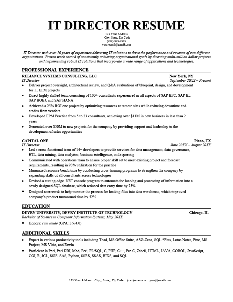 objective for resume director position