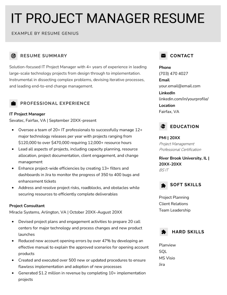 IT Project Manager Resume | Sample + Writing Tips