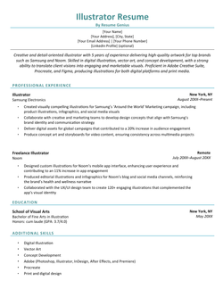 Clean and professional example of an illustrator resume