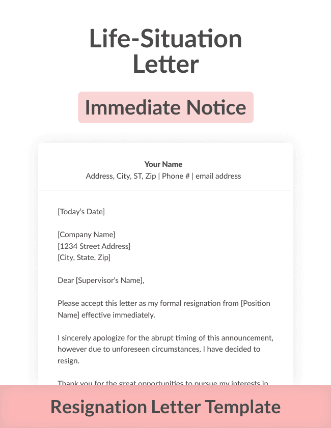 An immediate-notice resignation letter template