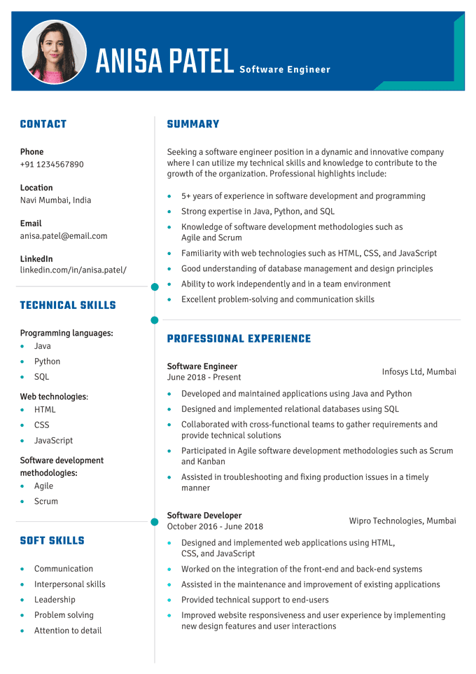Example of an Indian resume format.