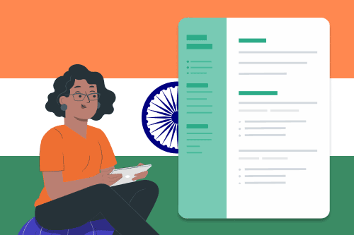 Graphic depicting a job seeker in India using the Indian resume format to impress employers.