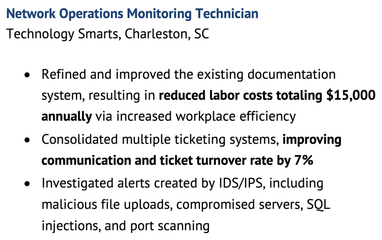 Computer skills on a resume in its work description section.