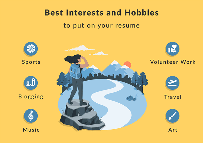 An infographic showing some of the best interests and hobbies to include on your resume