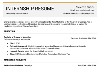 An image of an internship resume example