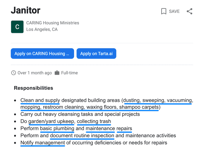Example of a janitor job description. 