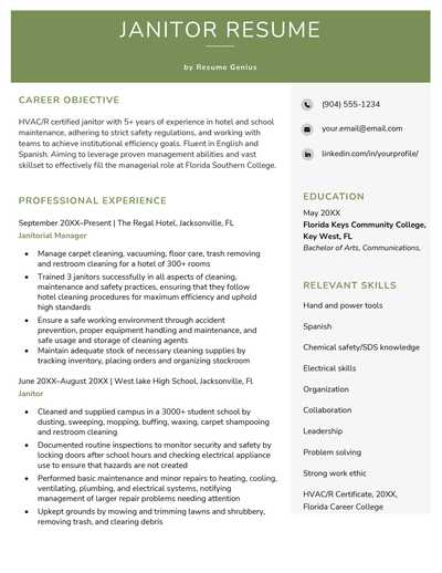Example of a janitor resume.