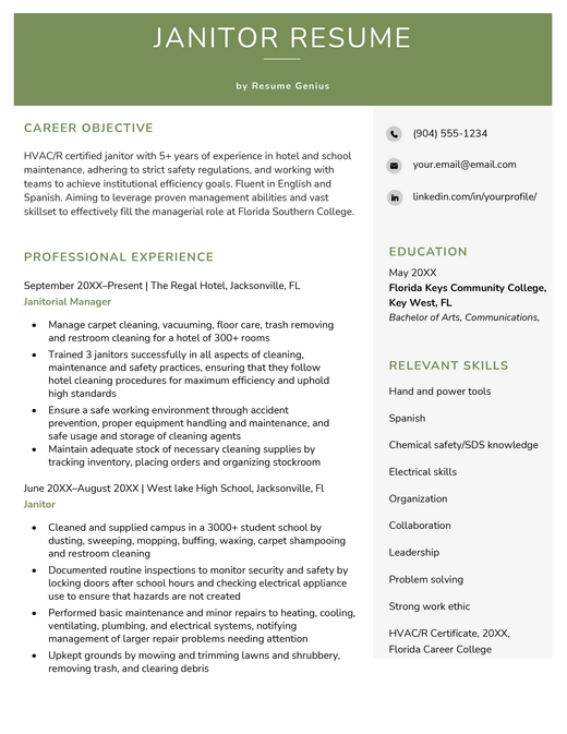 Example of a janitor resume.