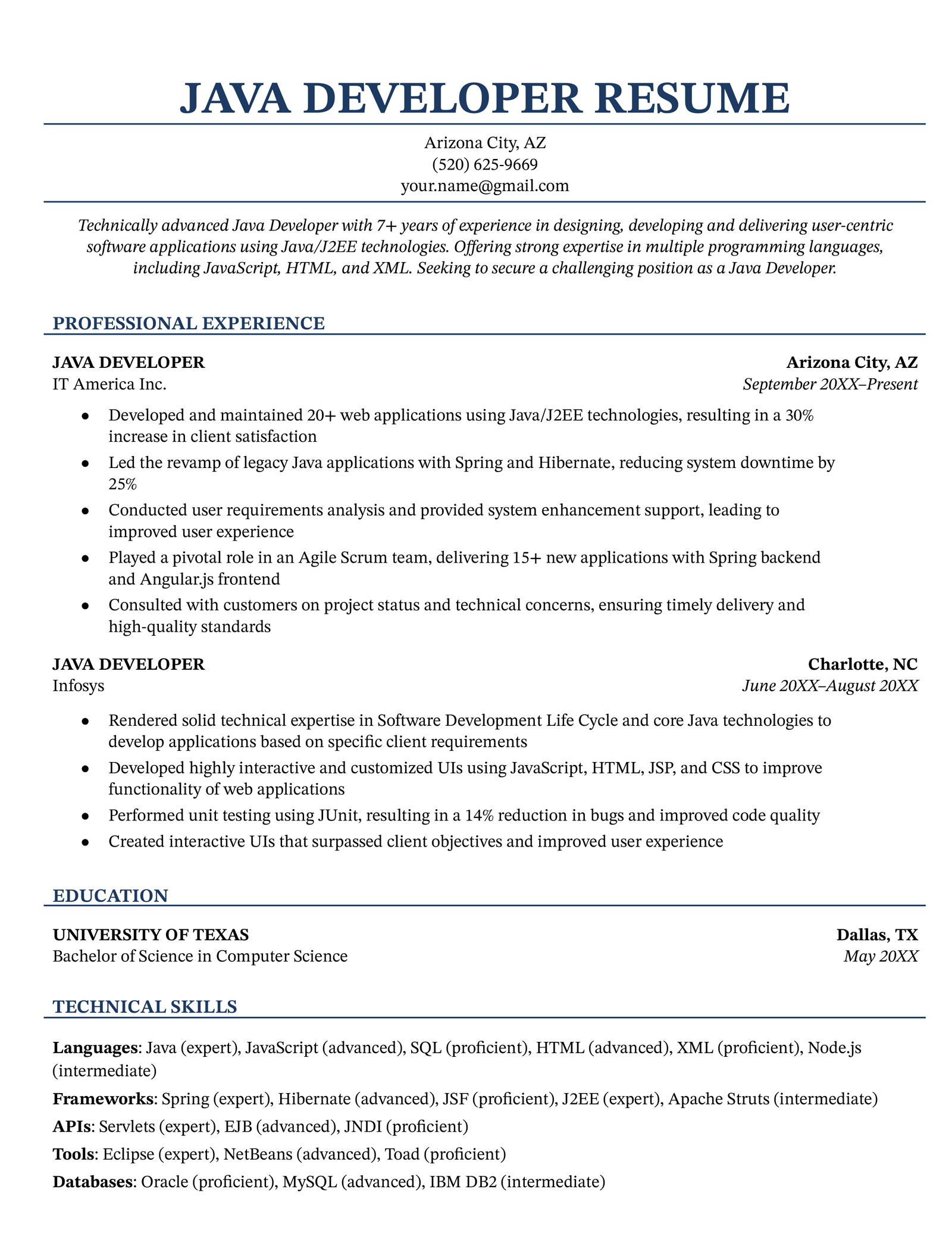 Java Developer Resume Sample (Tips + Free Template)