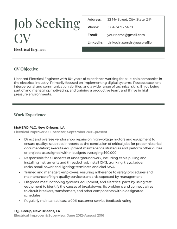 Exemple de format de CV de recherche d'emploi.