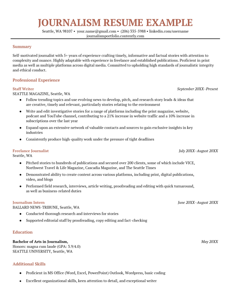 best resume format for journalism