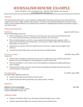 A journalism resume sample