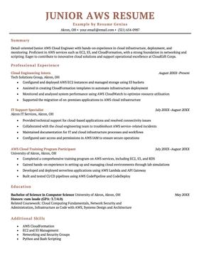 Example of a junior AWS developer resume