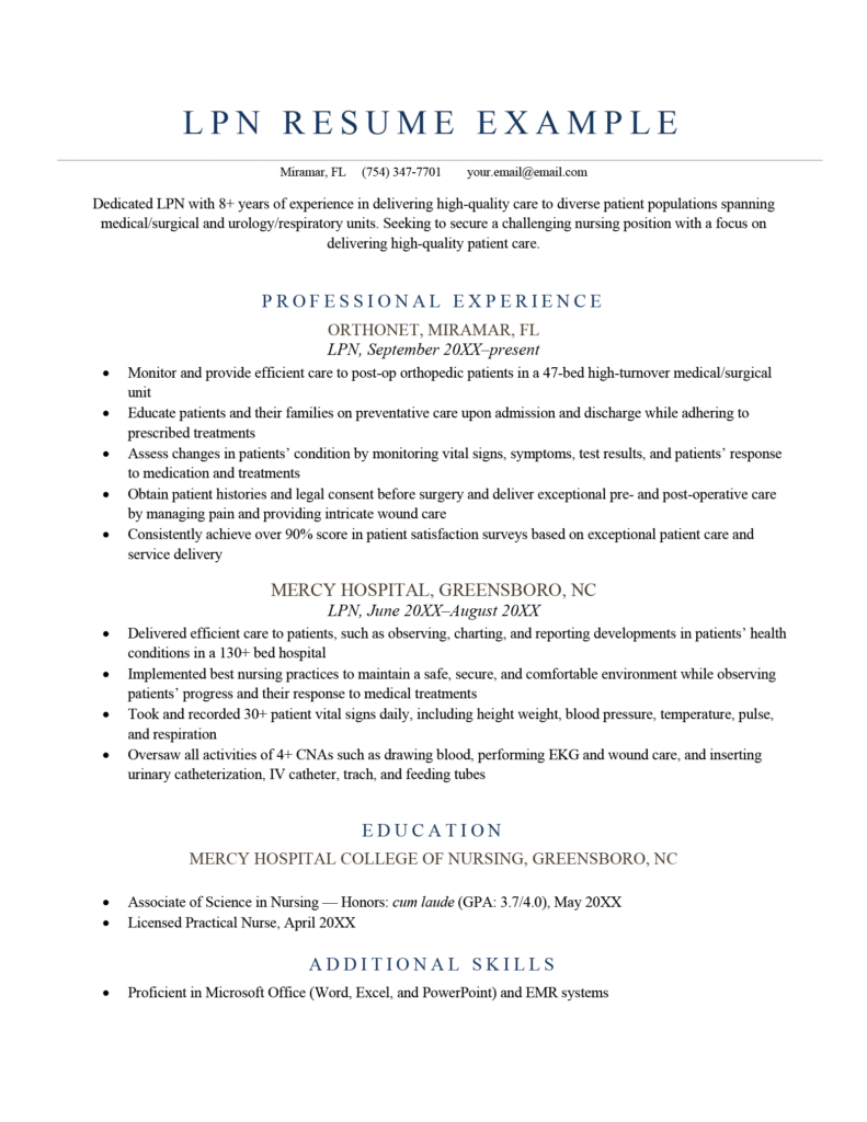 LPN Resume Example [Free Sample for Download]