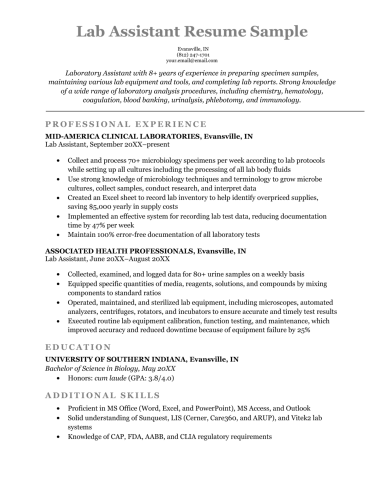 laboratory aide job description for resume