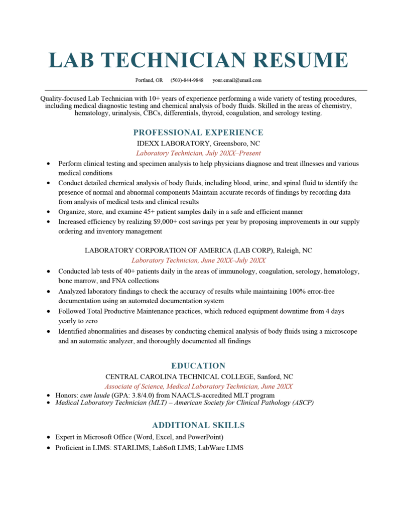 Lab Technician Resume Template